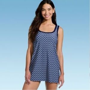 🌼 Lands’ End One-Piece Swimsuit | Blue Floral Tile Print | Large | NWT